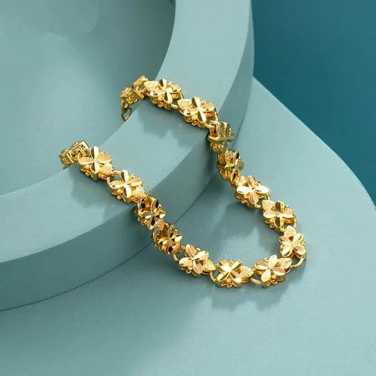 Bracelet Shimmering Lucky Clover Heart Bracelet - Golden