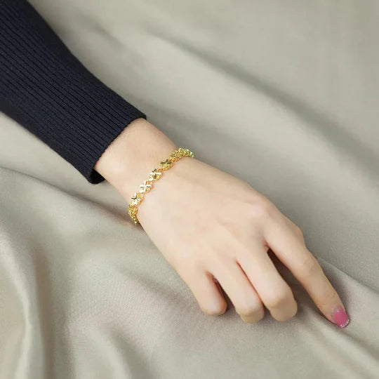 Bracelet Shimmering Lucky Clover Heart Bracelet - Golden