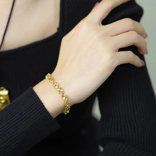 Bracelet Shimmering Lucky Clover Heart Bracelet - Golden