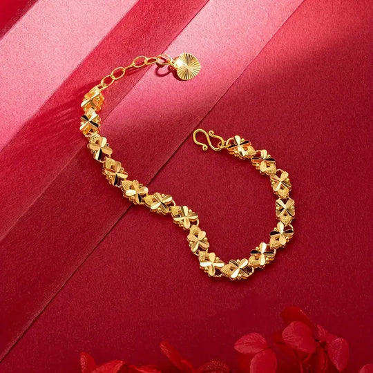 Bracelet Shimmering Lucky Clover Heart Bracelet - Golden