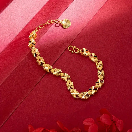 Bracelet Shimmering Lucky Clover Heart Bracelet - Golden
