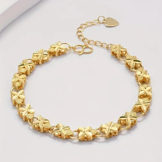 Bracelet Shimmering Lucky Clover Heart Bracelet - Golden
